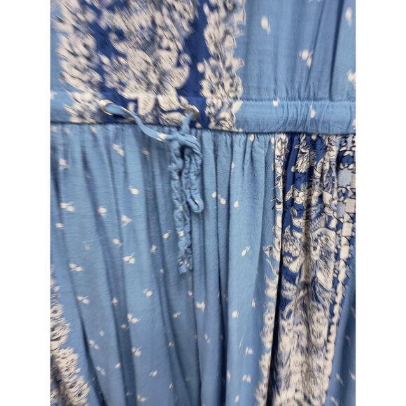 LOFT Womens BOHO Maxi Dress XL Blue Floral Sleeveless Cutout Back Beach Vacation - Picture 3 of 11